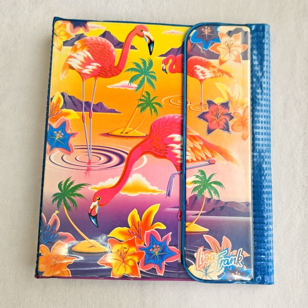 Vintage Lisa Frank Aloha Flamingo Three Ring Tri-Fold Binder Y2K Retro School